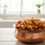 "Aved's Group Jaggery Makhana packet, a healthy roasted fox nut snack coated with pure organic jaggery." "Crunchy Gud Makhana (Fox Nuts) by Aved's Group, a refined sugar-free and iron-rich healthy Indian sweet snack." "Roasted Makhana with Jaggery coating, natural energy booster and preservative-free snack for weight loss."