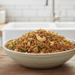 "Aved's Group Bajra Millet Mixture, a healthy organic pearl millet namkeen served in a bowl, made without palm oil.", "High-fiber and gluten-free Bajra Millet Mixture by Aved's Group, an organic Indian tea-time snack option.", "Close-up of crunchy organic Bajra mixture, a nutritious alternative to regular fried namkeen by Aved's Group."