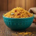 Close-up of crunchy Brown Rice Mixture seasoned with turmeric and red chili, highlighting the variety of textures and healthy ingredients. Nutrient-dense Brown Rice Mixture snack by Aved’s Group, ideal for high-fiber diets and weight management. A vibrant bowl of Aved’s Group Brown Rice Mixture showing a blend of roasted brown rice flakes, nuts, and traditional Indian spices.