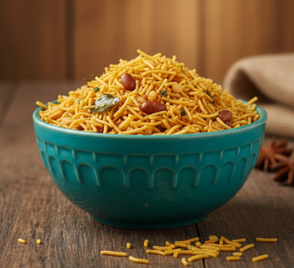 Close-up of crunchy Brown Rice Mixture seasoned with turmeric and red chili, highlighting the variety of textures and healthy ingredients. Nutrient-dense Brown Rice Mixture snack by Aved’s Group, ideal for high-fiber diets and weight management. A vibrant bowl of Aved’s Group Brown Rice Mixture showing a blend of roasted brown rice flakes, nuts, and traditional Indian spices.