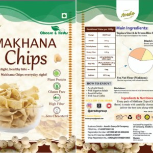 "Crunchy roasted Makhana chips in a premium transparent jar, high-protein healthy snacks photography."